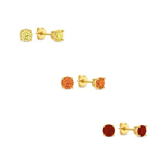 Silventi Zilveren Zirkonia Oorknoppen Set - 925 Zilver - Multi-Color - Earparty