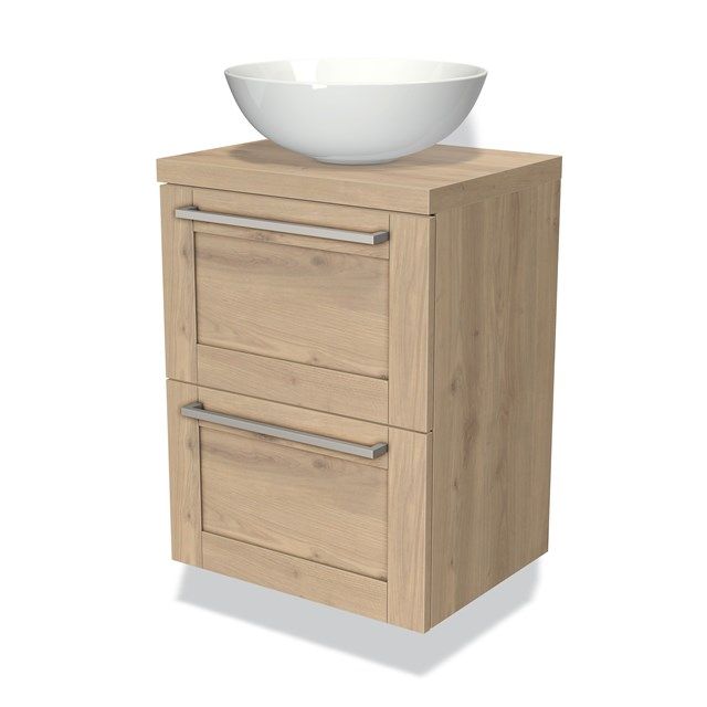 Maxaro Badkamermeubel Modulo Plato Slim Lichtbruin Eiken 2 Lades 50cm