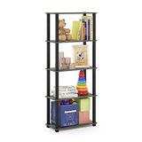 Furinno 5-laags multifunctioneel rek met vierkante buizen, hout, Frans eiken grijs/zwart, 29,46 x 59,94 x 145,8 cm