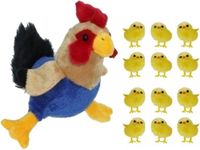 Decoris Kaemingk B.V. Pluche kippen/hanen knuffel van 20 cm met 12x stuks mini kuikentjes 3,5 cm - Paas/pasen decoratie