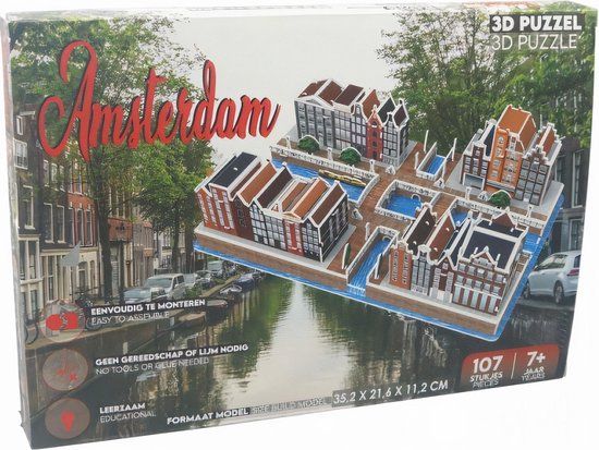 3D Puzzel Amsterdamse huisjes - 107 stukjes - 6+ jaar - Unisex