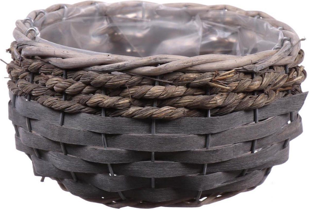 Bellatio Flowers & Plants Bloempot/plantenbak riet/rotan grijs 26 x 15 cm