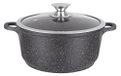 KAMBERG Pot van 32 cm, gegoten aluminium, hoogwaardige stenen antiaanbaklaag, glazen deksel, alle inductiekookplaten, PFOA-vrij