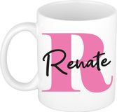 Bellatio Decorations Naam mok Renate - roze - wit - keramiek - 300 ml - cadeau beker