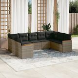 Maison Exclusive - Ensemble de jardin, 9 pièces, avec coussins, gris, en polyrotin