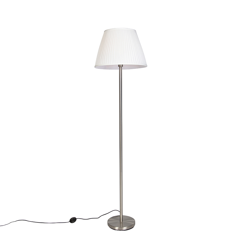 QAZQA Moderne vloerlamp staal met witte plisse kap 45 cm - Simplo