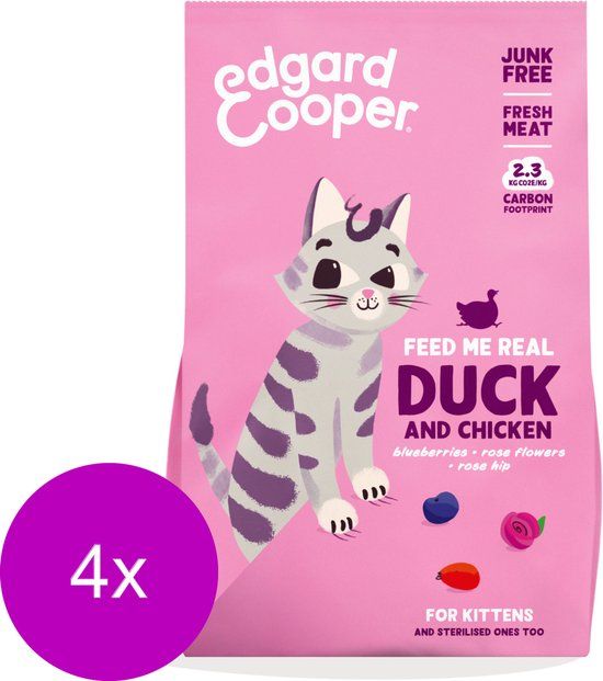 4x Edgard & Cooper Kattenvoer Kitten Eend - Kip 2 kg