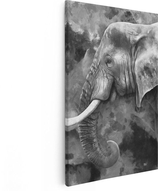 Artaza Canvas Schilderij Olifant - Abstract Zwart Wit - 60x90cm - Canvas Print