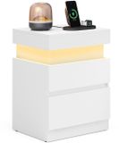 Songmics Kailyn Collectie - Nachtkastje met stopcontacten en ledverlichting - 35 x 40 x 55 cm - Sneeuwwit