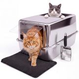 PRIORPET Kattenbak RVS XXL Gesloten – Met Klep Voorkant & Opening aan Bovenkant – Geurvrij, Lekvrij en Vlekvrij – Roestvrijstalen Kattentoilet Gesloten – Grote Kattenbak met Schep & Gritopvangmat – 60x40x33cm