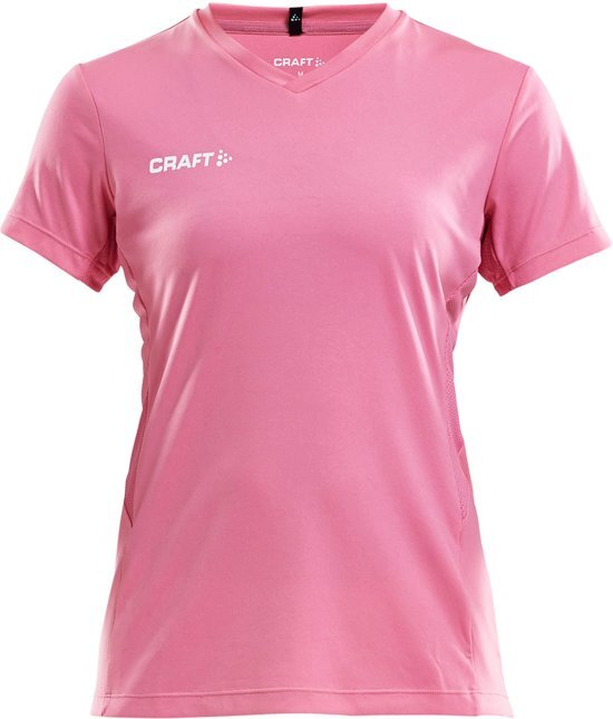 Craft Squad Jersey Solid SS Shirt Dames Sportshirt - Maat S - Vrouwen - roze/wit