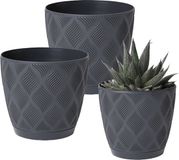 Form Plastic Plantenpot set New Age - 3x stuks - kunststof - antraciet - met schotel