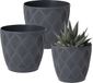 Form Plastic Plantenpot set New Age - 3x stuks - kunststof - antraciet - met schotel