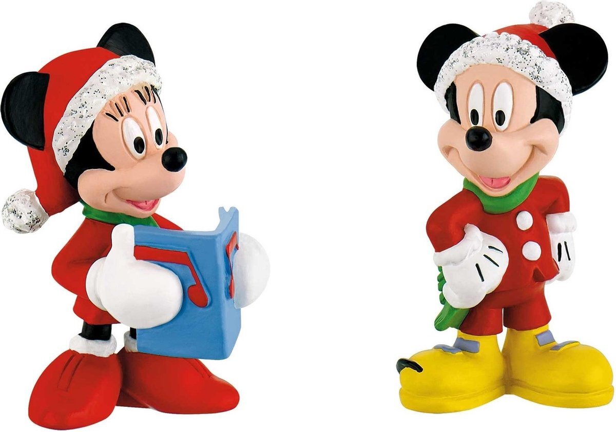 Bullyland 15074 Walt Disney Micky en Minnie in kerstkostuum, liefdevol met de hand beschilderde figuren, PVC-vrij, leuk cadeau voor jongens en meisjes om fantasierijk te spelen