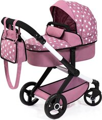 Xeo Bayer Design Combi Poppenwagen XEO - Roze met Witte Stippen - Meerdere functies