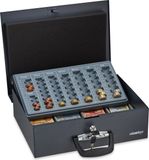 Merkloos Relaxdays Geldkistje met Slot - Staal - Afsluitbaar - Euromunten & Briefjes - 2 Sleutels - 10,5 x 36 x 27,5 cm - Zwart