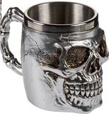 Out of the Blue Bikers Koffiemok beker met doodskop - zilver - rvs - 16 x 11 cm - 400 ml