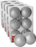 Gerimport Boules de Noël 24x - argent - paillettes en plastique - 4 cm