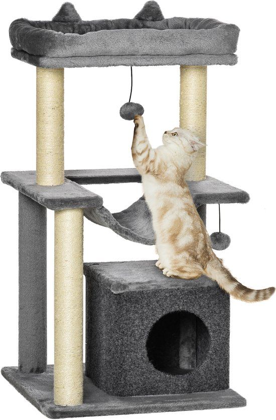 PawHut Krabpaal met grot D30-491 - Grijs