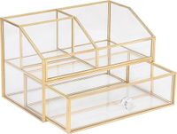Merkloos Cosmetic Organiser met Lade - Gouden Vintage Make-up Tafel - Metaal Glas Opbergdoos