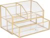 Merkloos Cosmetic Organiser met Lade - Gouden Vintage Make-up Tafel - Metaal Glas Opbergdoos