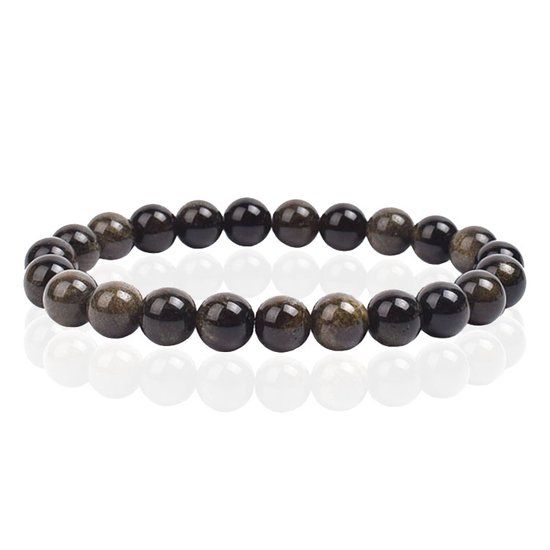 Memphis Lookinggoodtoday Natuursteen Armband met 8mm Kralen Memphis - Gold Obsidian