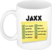 Bellatio Decorations Naam mok Jaxx - wit - top gozer - keramiek - 300 ml - cadeau collega beker