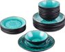 OEM Wan GmbH Vintage Keramisch Serviesset - Aqua blauw/zwart - 24 stuks