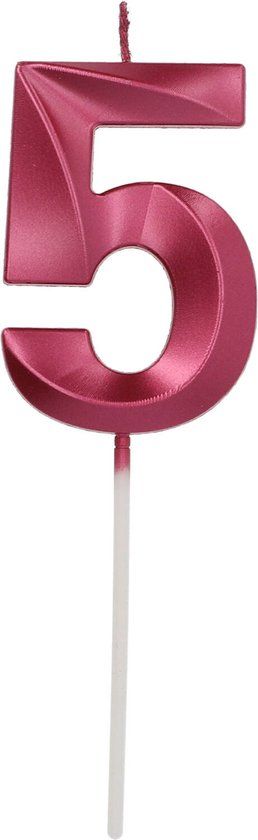 Folat - Kaars cijfer 5 glamour roze metallic 7 cm