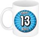 Bellatio Decorations Verjaardag cadeau mok 13 jaar - blauw - wiel - 300 ml - keramiek