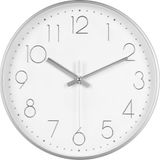 IvoQ Moderne Wandklok 30 cm - 3D Muurklok met Stil Uurwerk - Analoog - Zilver/Wit