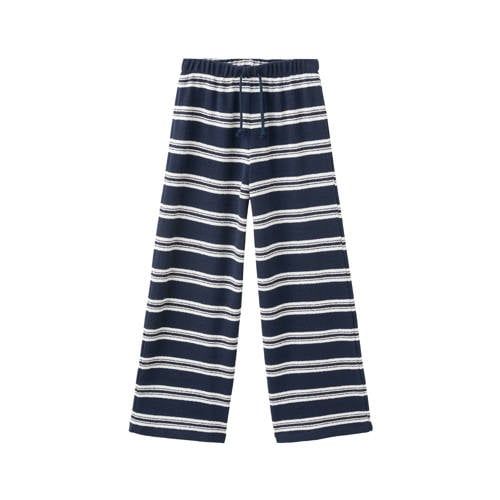 Mango Kids gestreepte casual broek donkerblauw gebreid