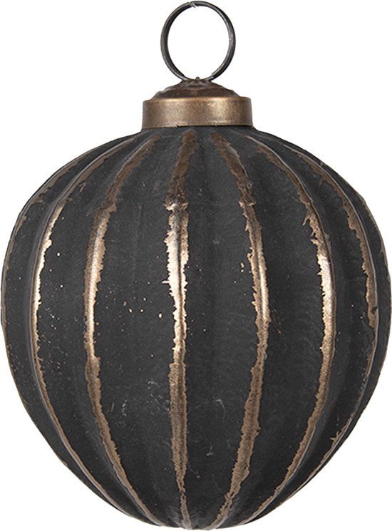 Clayre & Eef Kerstbal Ø 8x8 cm Grijs Goudkleurig Glas - Metallic - 1 stuk