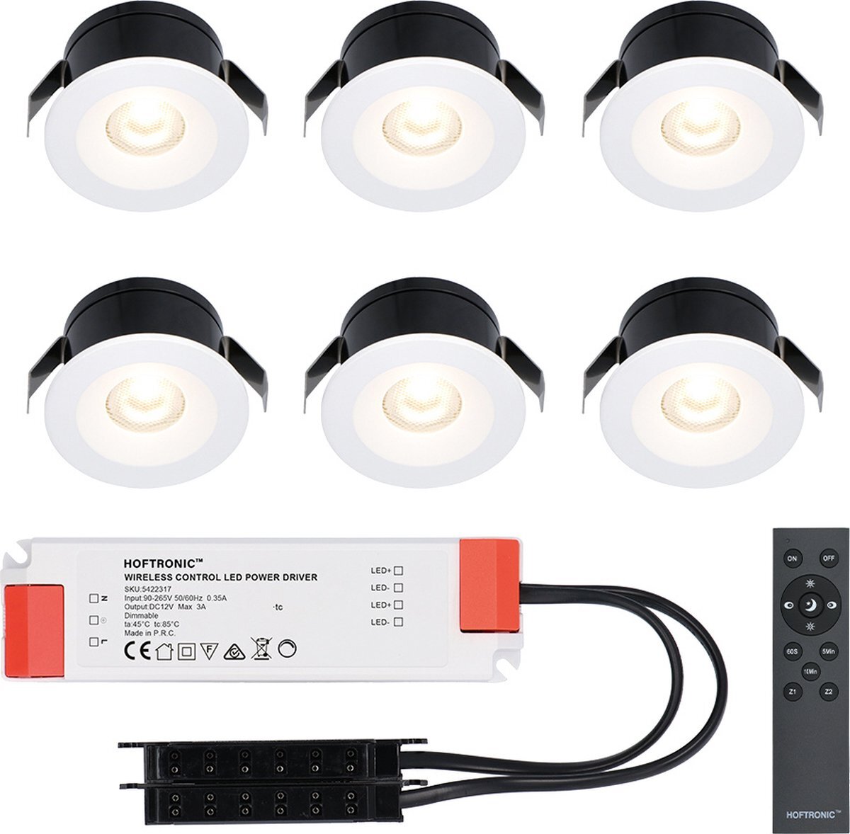 HOFTRONIC 6x Cadiz witte LED Inbouwspots complete set - Dimbaar - 12V - 3 Watt - Veranda verlichting - voor buiten - 2700K warm wit