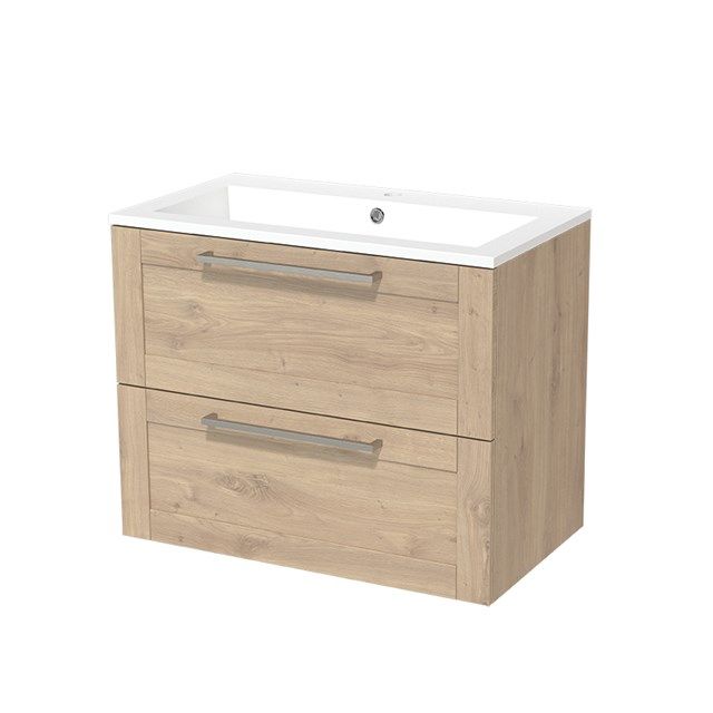 Maxaro Badkamermeubel 80cm Modulo Lichtbruin Eiken 2 lades Kader Wastafel Mineraalmarmer