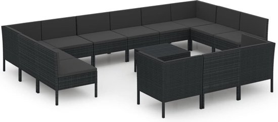 vidaXL 14-delige Loungeset met kussens poly rattan zwart