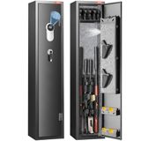 VEVOR Armoire à 5 fusils, coffre-fort pour armes à feu 2 façons de verrouillage empreinte digitale et clés, avec étagère amovible et support pour pistolets, pour rangement des armes longues, domicile