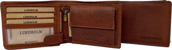 Lundholm Leren Portemonnee Heren - Bruin Cognac Billfold Portefeuille met RFID - 9 Pasjes