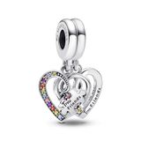 PANDORA Puzzleteil Herzen Teilbarer Freundschafts- Charm-Anhänger aus Sterling Silber mit Zirkonia - Kompatibel mit PANDORA Moments Armbänder