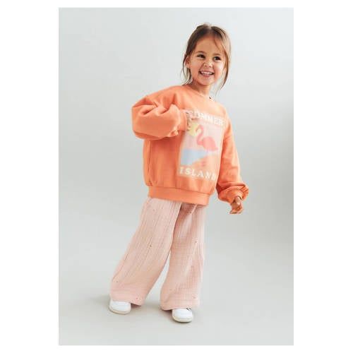 Wheat sweater oranje Meisjes Katoen Ronde hals Printopdruk - maat 140