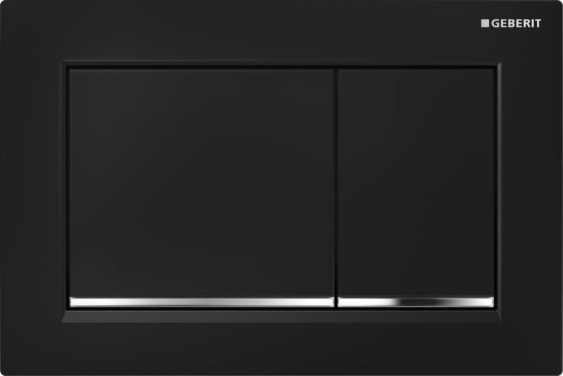 Geberit Omega30 bedieningsplaat Omega30 DF kunststof 21.2x14.2cm boven/frontbediend zwart/glans chroom/zwart 115080km1