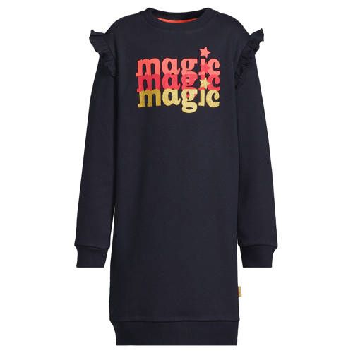 Orange Stars fleece sweatjurk Jeanne met printopdruk donkerblauw