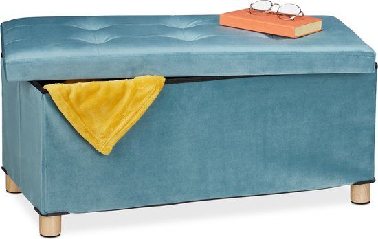 Opbergbankje - Fluweel - Turquoise - Opvouwbaar - 76x38x34 cm