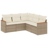 vidaXL 5-delige Loungeset met Kussens, Beige, Polyrattan