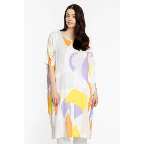 YOEK PORTRAITS FLOWLY jurk met grafische print wit/paars/geel
