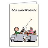 Afie GLCT-0183 Wenskaart voor verjaardag Gaston Lagaffe Vintage Fles Champagne Cake Hummer BD Comic Humoristisch Belgisch karakter Gag Gaffes Franquin