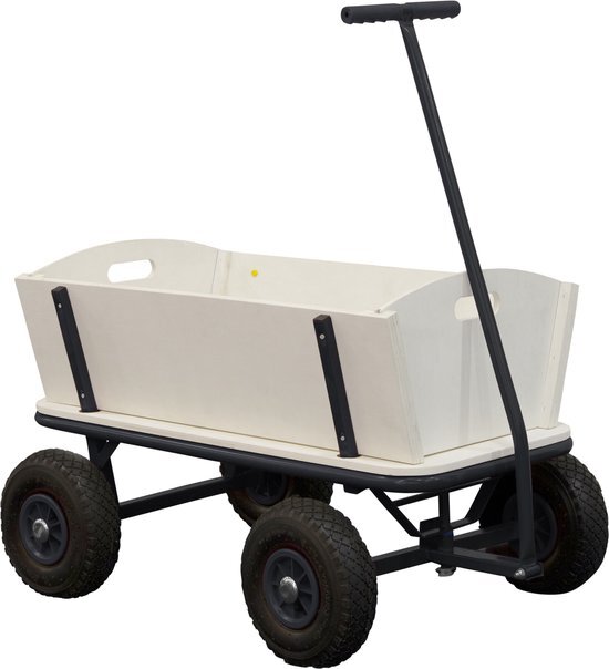 Sunny Billy Bolderkar - Beach Wagon in Antraciet en Blank hout - Bolderwagen met luchtbanden - 94x61x97cm