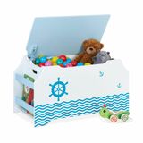 Relaxdays speelgoedkist zeeman - met deksel - 46 x 84 x 42,5 cm - wit/blauw