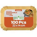PORTENTUM Airfryer Bakpapier, 100 Stuks, BPA-Vrij, 22-14 Cm, Airfryer Bakpapier, Antiaanbaklaag, Waterdicht, Oliebestendige Wegwerpschalen, Voering Voor 5,2 L - 10 L