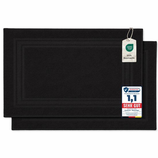 Komfortec Badmat - 2 stuks - Handdoek Dikte - Hotelkwaliteit - Zachte en Absorberende Douchemat - 50x70 cm - 100% Katoen – Zwart